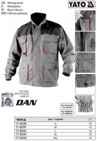 Куртка рабочая легкая DAN YATO Польша размер XL 65%/35% полиэстер/хлопок YT-80283