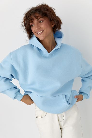 Утеплене худі з написом на спині - блакитний цвет, M (є розміри) | Зображення 1