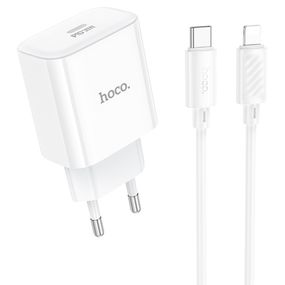 Набір СЗУ 110-240V HOCO C76A Pro+ Lighting кабель, USB-C, PD30W, кабель 1м, White, Box