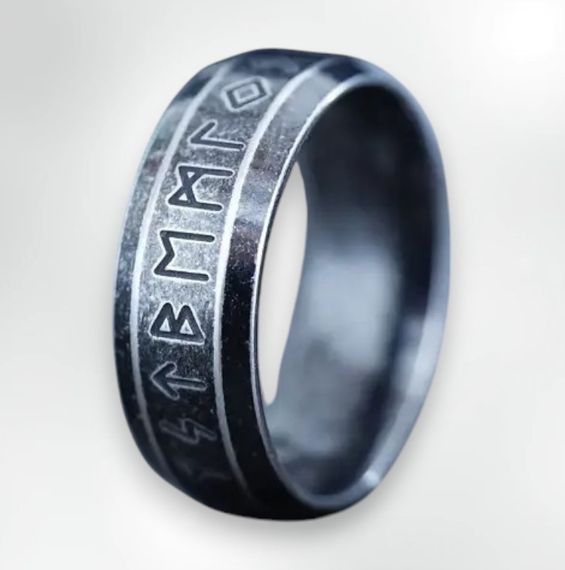 Вінтажна чорна каблучка з рунами скандинавський амулет для чоловіків розмір 19