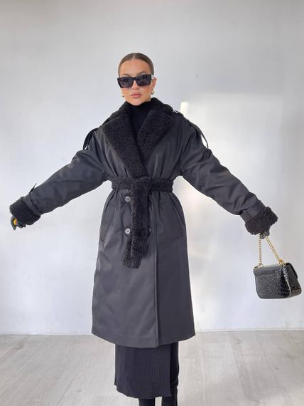 Жіноче пальто-парка утеплене довге 110 см чорне XL