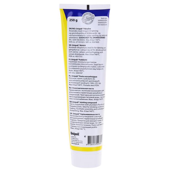 Паста для ущільнення різьбових з'єднань Unipak 250г. (в тюбику) (UP0579) | Зображення 1