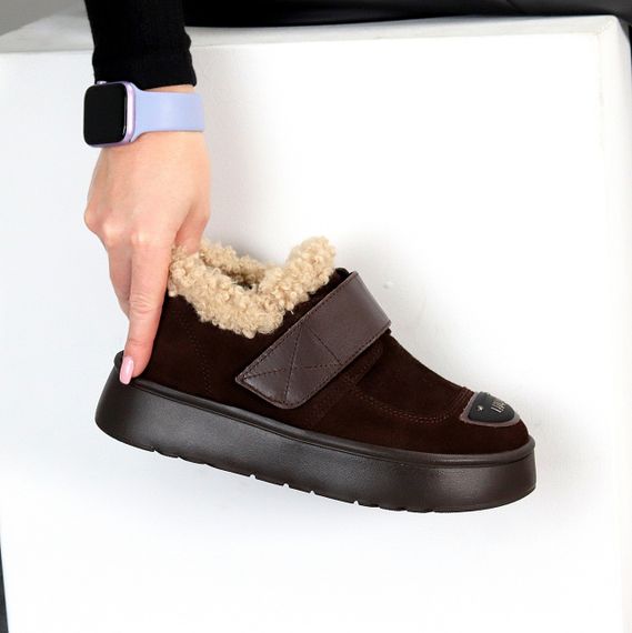 Молодежные дизайнерские зимние автоледи натуралки с опушкой цвет Горький Шоколад | Зображення 1