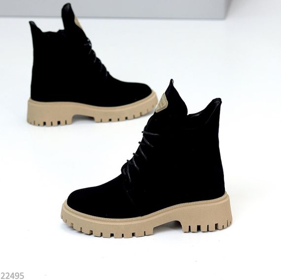 Круті чорні черевики повсякденні натуральна замша на бежевій підошві | Зображення 3