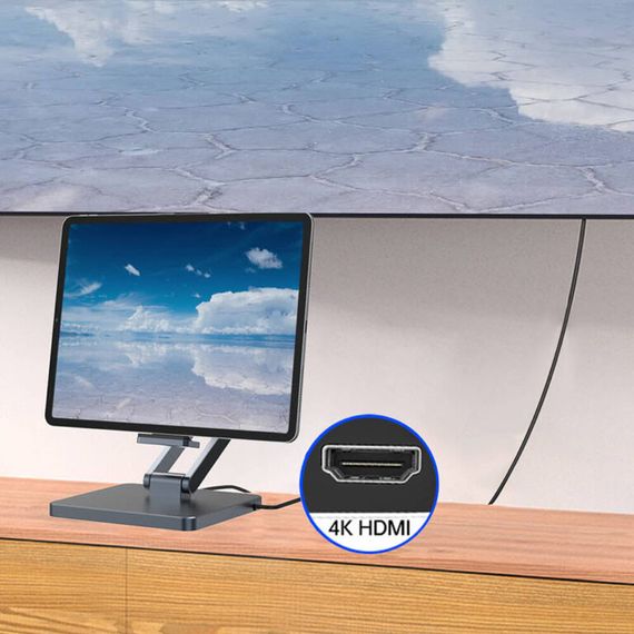 Підставка для планшетів+HUB WIWU AH801 Adjustable 8in1 (USB-C to HDMI+2xUSB-A+2xUSB-C+SD/TF+3.5mm) Gray | Зображення 2