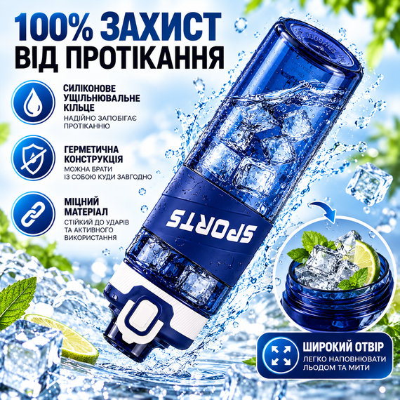 Бутылка для воды KANGZYUAN 500 мл синяя спортивная с Tritan без BPA, ударопрочная, с эргономичной крышкой | Зображення 7