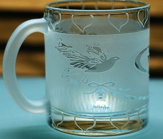 Чашка стеклянная 320 мл Ты и Я с голубями кружка для влюбленных Подарок на свадьбу годовщину для любимых матовая | Зображення 1