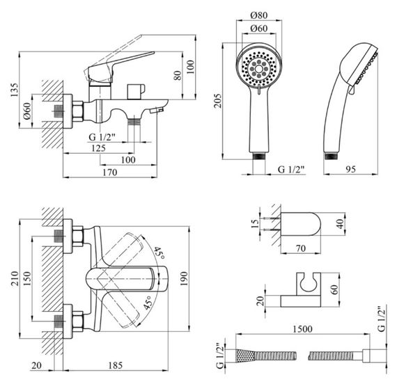 Змішувач для ванни Kroner KRP Dorn - C060 (CV033916) | Зображення 1