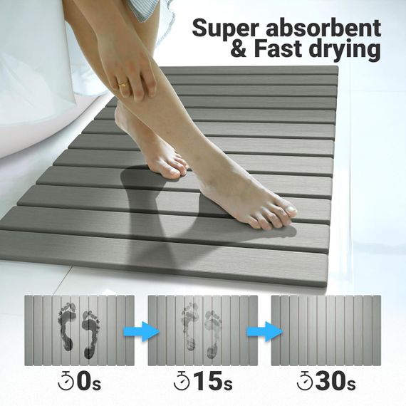 Килимок для ванної діатомітовий швидковисихаючий гнучкий кам’яний, для душу з діатоміту, нековзкий, 60x40 см світло-сірий | Зображення 1