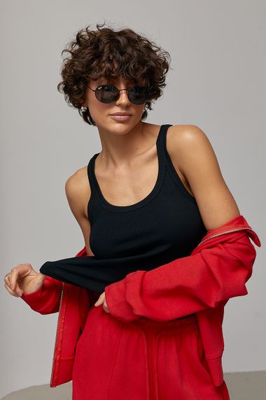 Однотонна трикотажна майка в рубчик - чорний цвет, ONE SIZE (є розміри) | Зображення 4