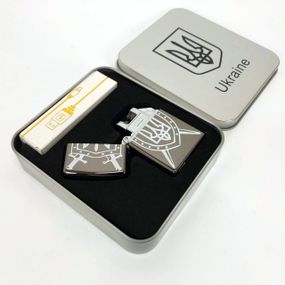 Дугова електроімпульсна запальничка USB Україна (металева коробка) HL-446. EL-276 Колір: чорний