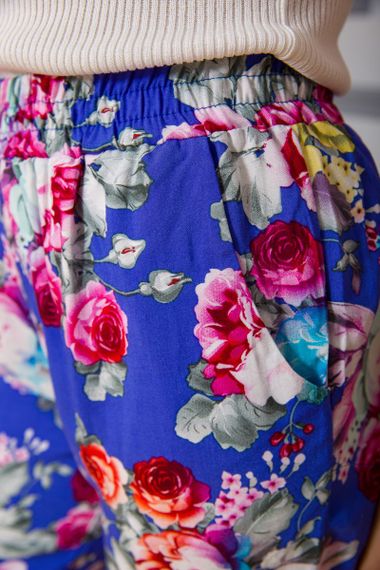 Жіночі штани на резинці, синього кольору з узором, 172R076-1 | Зображення 4