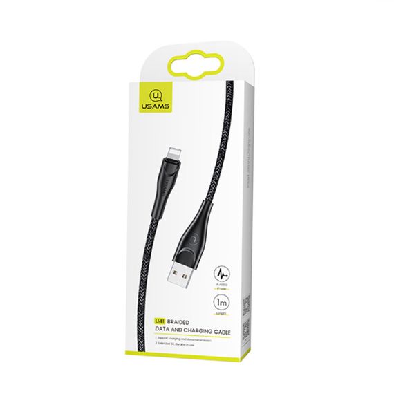 Дата кабель Usams US-SJ391 U41 Lightning Braided Data and Charging Cable 1m Чорний | Зображення 4