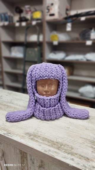 Балаклава колір 166 плюшева з вушками зайчик Puffy fine | Зображення 8