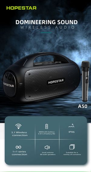 Колонка Bluetooth Hopestar A50 з потужністю 80 Вт та мікрофоном (41750-A50_3453) | Зображення 1