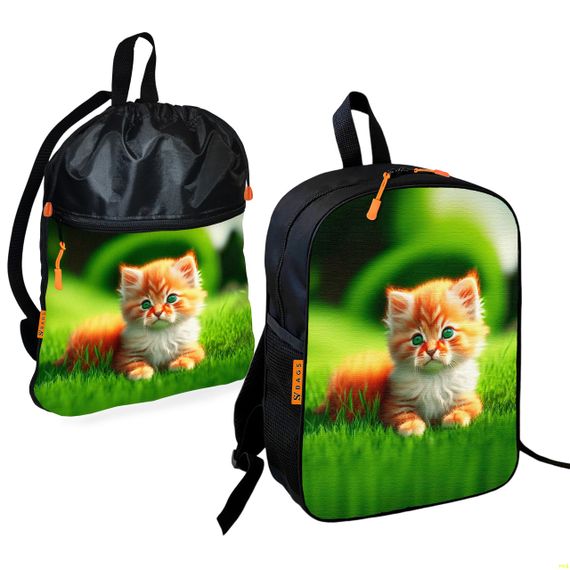 Шкільний рюкзак дитячий з кошеням + Сумка для взуття спортивної форми рюкзак-мішок для хлопчика (01698)