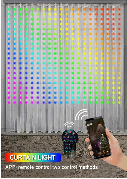 Смарт гірлянда штора 2*2 м 400 LED RGB, керування телефоном чи пультом (SFK-07) | Зображення 3