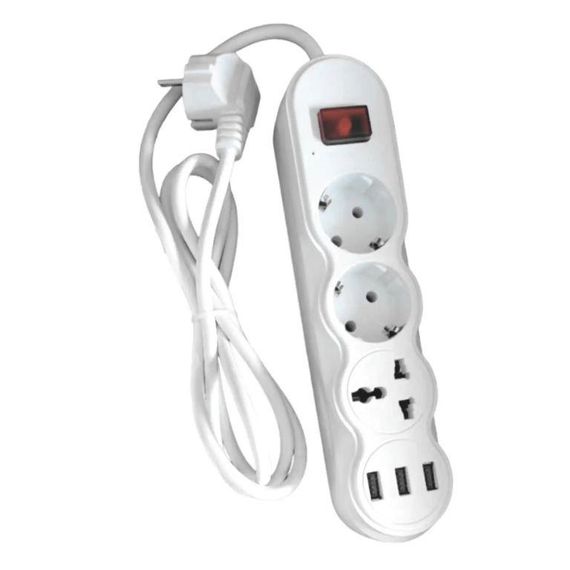 Удлинитель ULTRALIGHT RF-3, 2 гнезда/1 универсальное гнездо + 3USB 3 м, провод 3*1мм.кв (с заземлением) (6781)