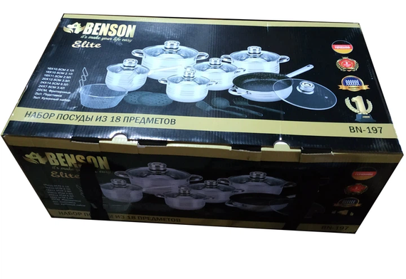 Набор посуды Benson 18 предметов из нержавеющей стали / Набор посуды Benson BN-197 с термодатчиками | Зображення 3