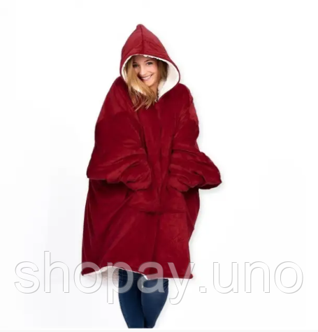 Двостороння толстовка-плед Huggle Hoodie Blanket з капюшоном ∙ Синя | Зображення 4