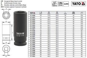 Головка торцевая ударная длинная 1/2" М25х78 мм Польша YATO YT-1045