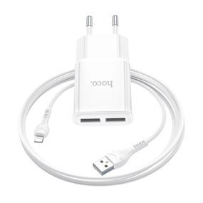 Набір СЗУ 110-240V HOCO C88A + кабель Lighting, 2xUSB, 2.4A, кабель 1м, White, Box