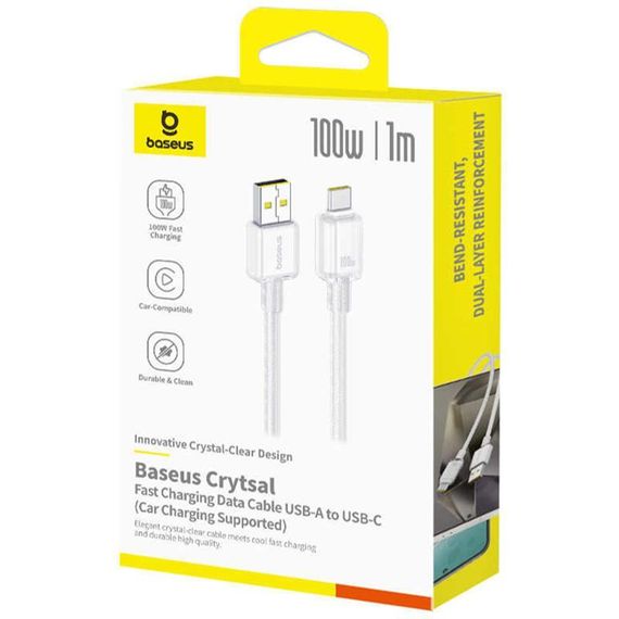 Дата кабель Baseus Crystal USB to Type-C 100W (1m) (E04279) Moon White | Зображення 1