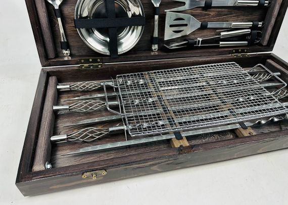 Подарочный набор для пикника BBQ эксклюзив ручной работы (шампура и аксессуары). | Зображення 4