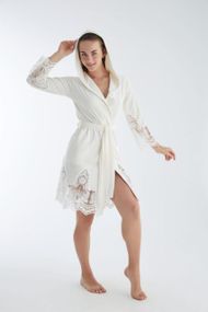 Женский велюровый халат Nusa 0465 с капюшоном S, Кремовый