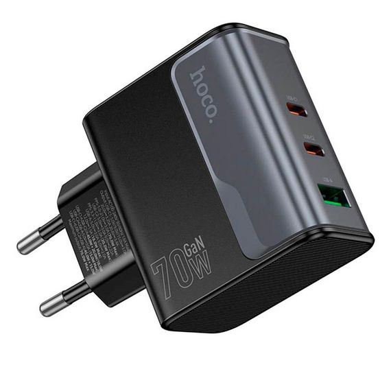 СЗУ 110-240V HOCO CS75A 2USB-C+1xUSB, PD70W+QC 3.0, Black, Blister | Зображення 2