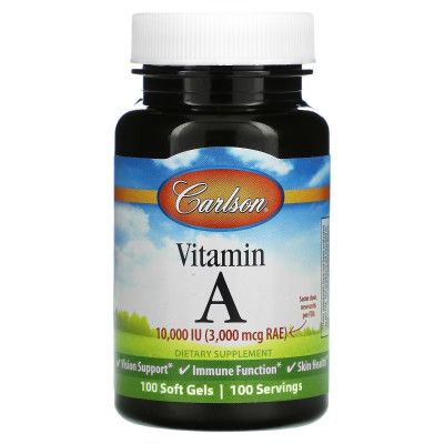 Витамин Carlson Витамин А, 10000 МЕ, Vitamin A, 100 желатиновых капсул (CL1111) - Топ Продаж!