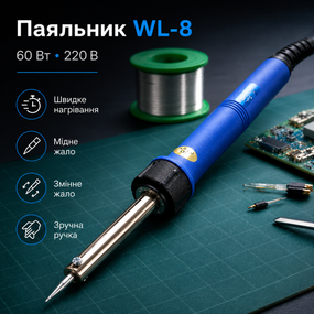 Електричний паяльник 60 Вт WL-8, від мережі, Синій / Електропаяльник / Паяльник для мікросхем / Паяльник з мідним жалом