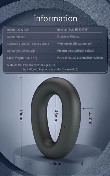 Ерекційне кільце Crazy Bull - Vesper Silicone Cock Ring, BI-210243 Sex Aura | Зображення 4