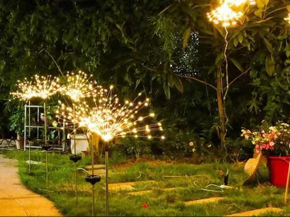 Фонарь садовый Фейерверк газонный на солнечной батарее, 60 led, 8 режимов (2 шт в комплекте) | Зображення 3