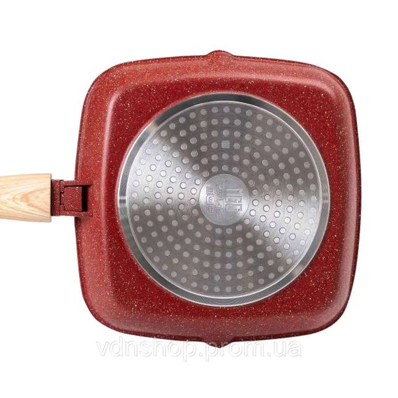 Алюмінієва сковорода-гриль 24 см зі скляною кришкою Square Red MGC HP-4-461R | Зображення 7