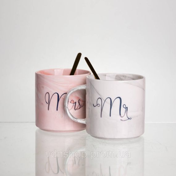 Набір парних порцелянових чашок Mr&Mis 2 (шт) по 400 (мл) чашки на подарунок з ложкою FM-28 | Зображення 5