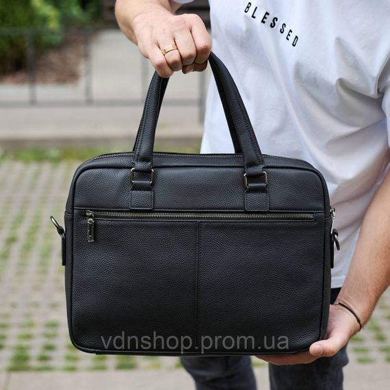 Офісна чоловіча сумка через плече 39х29х10, шкіряний портфель-месенджер для бізнесу, чорний | Зображення 8