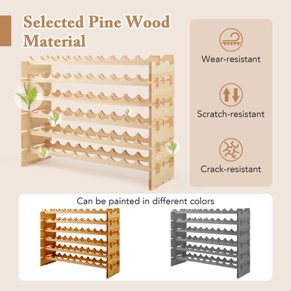 Стелаж винний Costway Modular Pine дерев'яний на 60 пляшок | Зображення 2