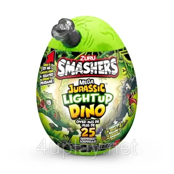 Іграшка Zuru Smashers MEGA Jurassic Light Up Dino Мега Яйце-сюрприз Ті-Рекс (сірий) світло, звук, 25 сюрпризів | Зображення 1