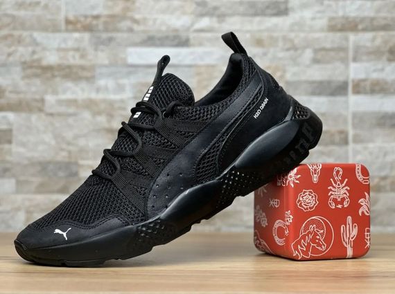 Кросівки літні шкіра-вставки сітка Puma чорні | Зображення 2