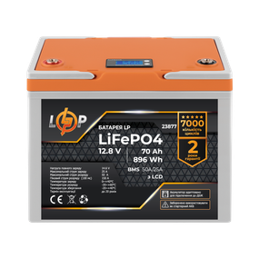 Аккумулятор LP LiFePO4 12,8V - 70 Ah (896Wh) (BMS 50A/25А) пластик LCD для ИБП
