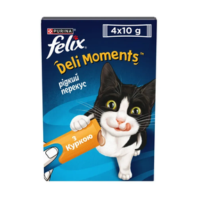 Кремові ласощі Felix Deli Moments для дорослих котів, з куркою 4*10г