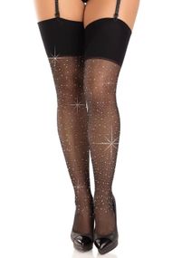 Чулки под пояс Leg Avenue Wide Top Rhinestone Sheer Stockings Черные One Size