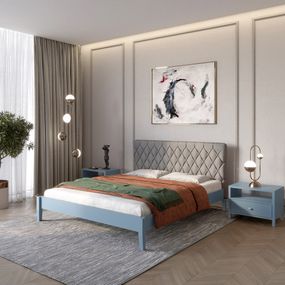 Односпальне дерев&#039;яне ліжко Mebigrand Венеція ДК Сіро-синій (S7010R90B)/Аляска 93 (Сірий) 80х190 см (MBG-5560)