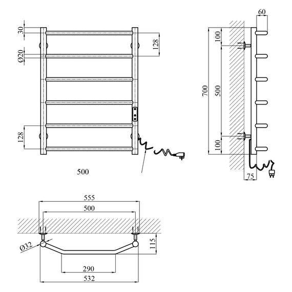 Сушарка для рушників електрична Kroner KRP Diva ER700x500-6 (CV036323) | Зображення 5
