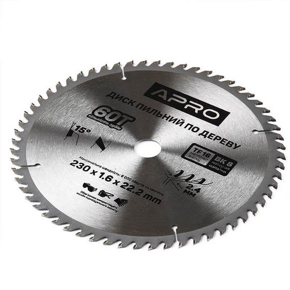 Диск пиляльний для дерева 230х22,2х60T APRO 8302001 | Зображення 1
