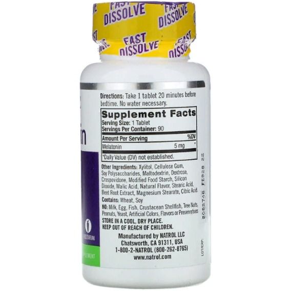 Мелатонін для сну Natrol Melatonin Fast Dissolve, Extra Strength 5 mg 90 Tabs Strawberry NTL-05865 | Зображення 1