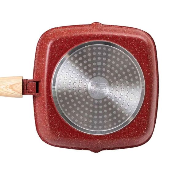 Алюминиевая сковорода-гриль 24 см со стеклянной крышкой Square Red MGC HP-4-461R | Зображення 7