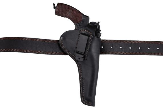 Кобура під Наган поясна  прихованого носіння не формована зі скобою шкіряна чорна | Зображення 7