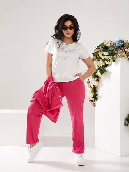 Женский костюм тройка рубашка+футболка+брюки трикотажный NB23007 размер 42/44 цвет розовый | Зображення 5